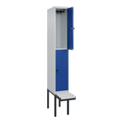 C+P Doppelstock-Spind Classic PLUS, Bank, 1 Abteil, 2120x300x815mm, 7035/5010 Verschluss Sicherheits-Drehriegel Sitzbanktyp auskragend Material Sitzfläche Kunststoff