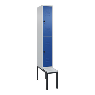 C+P Doppelstock-Spind Classic PLUS, Bank, 1 Abteil, 2120x300x815mm, 7035/5010 Verschluss Sicherheits-Drehriegel Sitzbanktyp untergebaut Material Sitzfläche Kunststoff