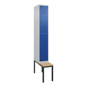 C+P Doppelstock-Spind Classic PLUS, Bank, 1 Abteil, 2120x300x815mm, 7035/5010 Verschluss Zylinderschloss Sitzbanktyp untergebaut Material Sitzfläche Buche-Hartholz