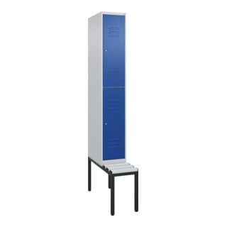C+P Doppelstock-Spind Classic PLUS, Bank, 1 Abteil, 2120x300x815mm, 7035/5010 Verschluss Zylinderschloss Sitzbanktyp untergebaut Material Sitzfläche Kunststoff