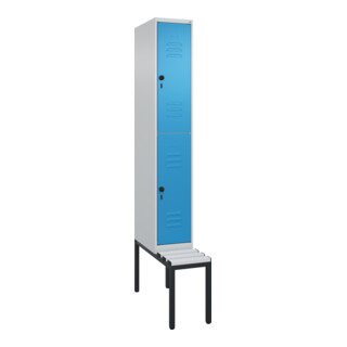 C+P Doppelstock-Spind Classic PLUS, Bank, 1 Abteil, 2120x300x815mm, 7035/5012 Verschluss Sicherheits-Drehriegel Sitzbanktyp untergebaut Material Sitzfläche Kunststoff