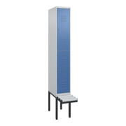 C+P Doppelstock-Spind Classic PLUS, Bank, 1 Abteil, 2120x300x815mm, 7035/5023 Verschluss Zylinderschloss Sitzbanktyp auskragend Material Sitzfläche Kunststoff