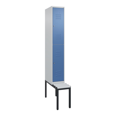 C+P Doppelstock-Spind Classic PLUS, Bank, 1 Abteil, 2120x300x815mm, 7035/5023 Verschluss Zylinderschloss Sitzbanktyp untergebaut Material Sitzfläche Kunststoff
