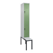 C+P Doppelstock-Spind Classic PLUS, Bank, 1 Abteil, 2120x300x815mm, 7035/6011 Verschluss Sicherheits-Drehriegel Sitzbanktyp untergebaut Material Sitzfläche Kunststoff