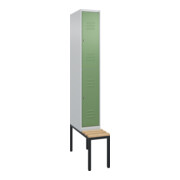 C+P Doppelstock-Spind Classic PLUS, Bank, 1 Abteil, 2120x300x815mm, 7035/6011 Verschluss Zylinderschloss Sitzbanktyp untergebaut Material Sitzfläche Buche-Hartholz