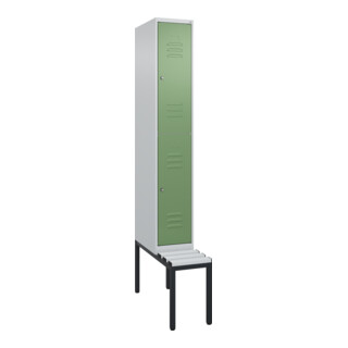C+P Doppelstock-Spind Classic PLUS, Bank, 1 Abteil, 2120x300x815mm, 7035/6011 Verschluss Zylinderschloss Sitzbanktyp untergebaut Material Sitzfläche Kunststoff