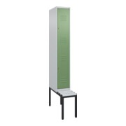 C+P Doppelstock-Spind Classic PLUS, Bank, 1 Abteil, 2120x300x815mm, 7035/6011 Verschluss Zylinderschloss Sitzbanktyp untergebaut Material Sitzfläche Kunststoff