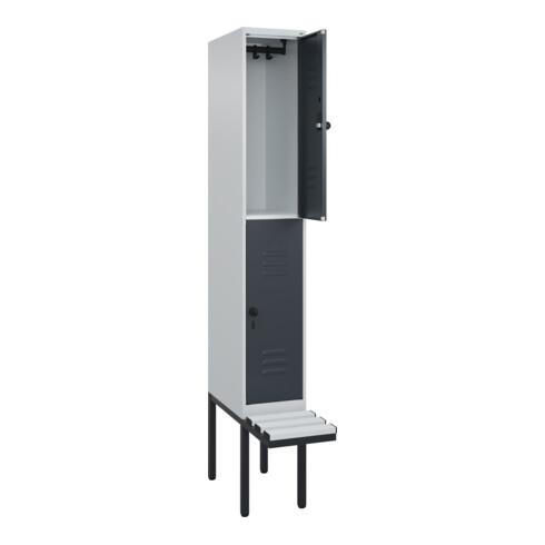 C+P Doppelstock-Spind Classic PLUS, Bank, 1 Abteil, 2120x300x815mm, 7035/7016 Verschluss Sicherheits-Drehriegel Sitzbanktyp auskragend Material Sitzfläche Kunststoff