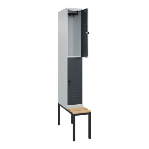 C+P Doppelstock-Spind Classic PLUS, Bank, 1 Abteil, 2120x300x815mm, 7035/7016 Verschluss Sicherheits-Drehriegel Sitzbanktyp untergebaut Material Sitzfläche Buche-Hartholz