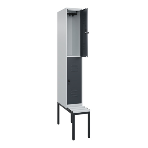 C+P Doppelstock-Spind Classic PLUS, Bank, 1 Abteil, 2120x300x815mm, 7035/7016 Verschluss Sicherheits-Drehriegel Sitzbanktyp untergebaut Material Sitzfläche Kunststoff