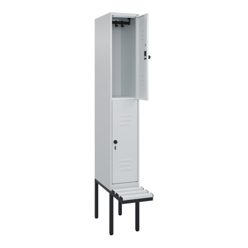 C+P Doppelstock-Spind Classic PLUS, Bank, 1 Abteil, 2120x300x815mm, 7035/7035 Verschluss Sicherheits-Drehriegel Sitzbanktyp auskragend Material Sitzfläche Kunststoff