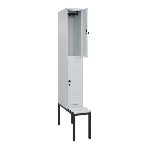 C+P Doppelstock-Spind Classic PLUS, Bank, 1 Abteil, 2120x300x815mm, 7035/7035 Verschluss Sicherheits-Drehriegel Sitzbanktyp untergebaut Material Sitzfläche Kunststoff