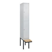 C+P Doppelstock-Spind Classic PLUS, Bank, 1 Abteil, 2120x300x815mm, 7035/7035 Verschluss Zylinderschloss Sitzbanktyp auskragend Material Sitzfläche Buche-Hartholz