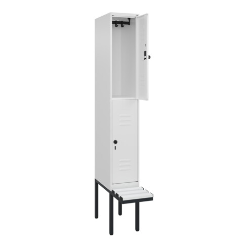 C+P Doppelstock-Spind Classic PLUS, Bank, 1 Abteil, 2120x300x815mm, 9016/9016 Verschluss Sicherheits-Drehriegel Sitzbanktyp auskragend Material Sitzfläche Kunststoff