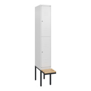C+P Doppelstock-Spind Classic PLUS, Bank, 1 Abteil, 2120x300x815mm, 9016/9016 Verschluss Zylinderschloss Sitzbanktyp auskragend Material Sitzfläche Buche-Hartholz