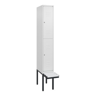 C+P Doppelstock-Spind Classic PLUS, Bank, 1 Abteil, 2120x300x815mm, 9016/9016 Verschluss Zylinderschloss Sitzbanktyp auskragend Material Sitzfläche Kunststoff
