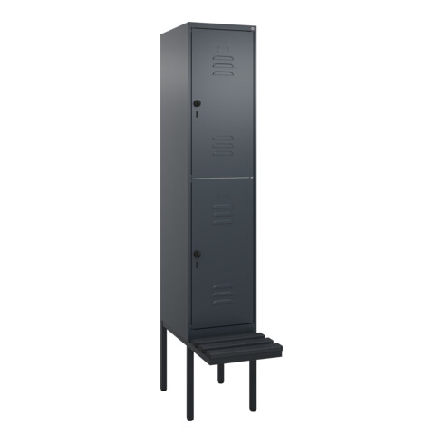 C+P Doppelstock-Spind Classic PLUS, Bank, 1 Abteil, 2120x400x815mm, 7016/7016 Verschluss Sicherheits-Drehriegel Sitzbanktyp auskragend Material Sitzfläche Kunststoff