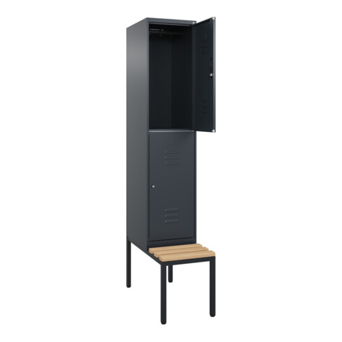 C+P Doppelstock-Spind Classic PLUS, Bank, 1 Abteil, 2120x400x815mm, 7016/7016 Verschluss Zylinderschloss Sitzbanktyp untergebaut Material Sitzfläche Buche-Hartholz
