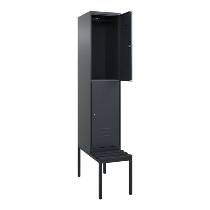 C+P Doppelstock-Spind Classic PLUS, Bank, 1 Abteil, 2120x400x815mm, 7016/7016 Verschluss Zylinderschloss Sitzbanktyp untergebaut Material Sitzfläche Kunststoff