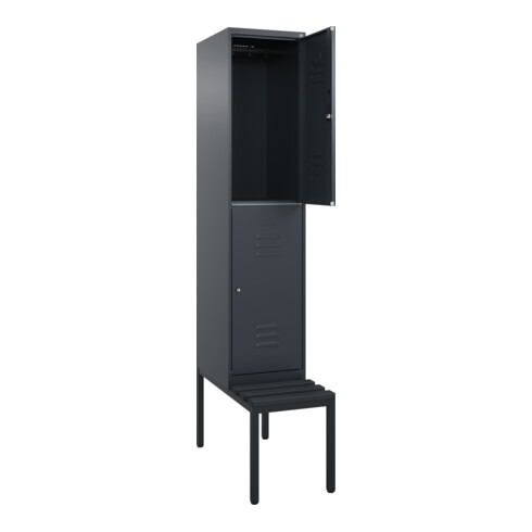 C+P Doppelstock-Spind Classic PLUS, Bank, 1 Abteil, 2120x400x815mm, 7016/7016 Verschluss Zylinderschloss Sitzbanktyp untergebaut Material Sitzfläche Kunststoff