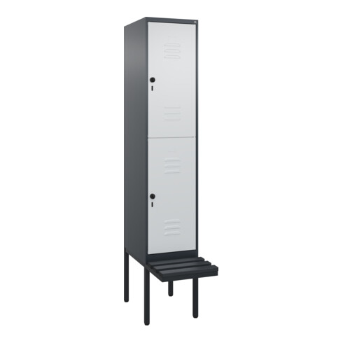 C+P Doppelstock-Spind Classic PLUS, Bank, 1 Abteil, 2120x400x815mm, 7016/7035 Verschluss Sicherheits-Drehriegel Sitzbanktyp auskragend Material Sitzfläche Kunststoff