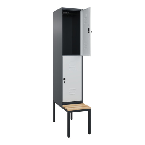 C+P Doppelstock-Spind Classic PLUS, Bank, 1 Abteil, 2120x400x815mm, 7016/7035 Verschluss Sicherheits-Drehriegel Sitzbanktyp untergebaut Material Sitzfläche Buche-Hartholz