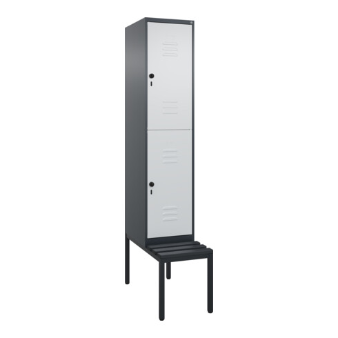 C+P Doppelstock-Spind Classic PLUS, Bank, 1 Abteil, 2120x400x815mm, 7016/7035 Verschluss Sicherheits-Drehriegel Sitzbanktyp untergebaut Material Sitzfläche Kunststoff