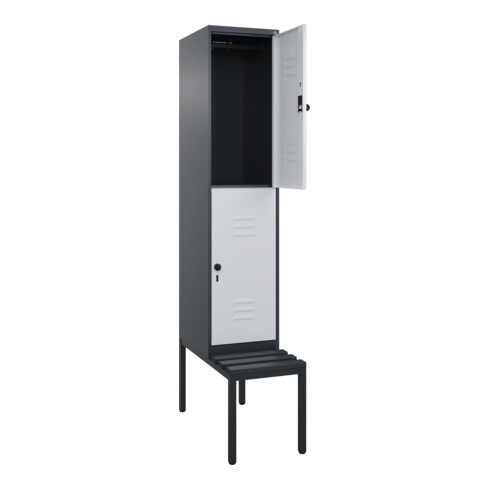 C+P Doppelstock-Spind Classic PLUS, Bank, 1 Abteil, 2120x400x815mm, 7016/7035 Verschluss Sicherheits-Drehriegel Sitzbanktyp untergebaut Material Sitzfläche Kunststoff