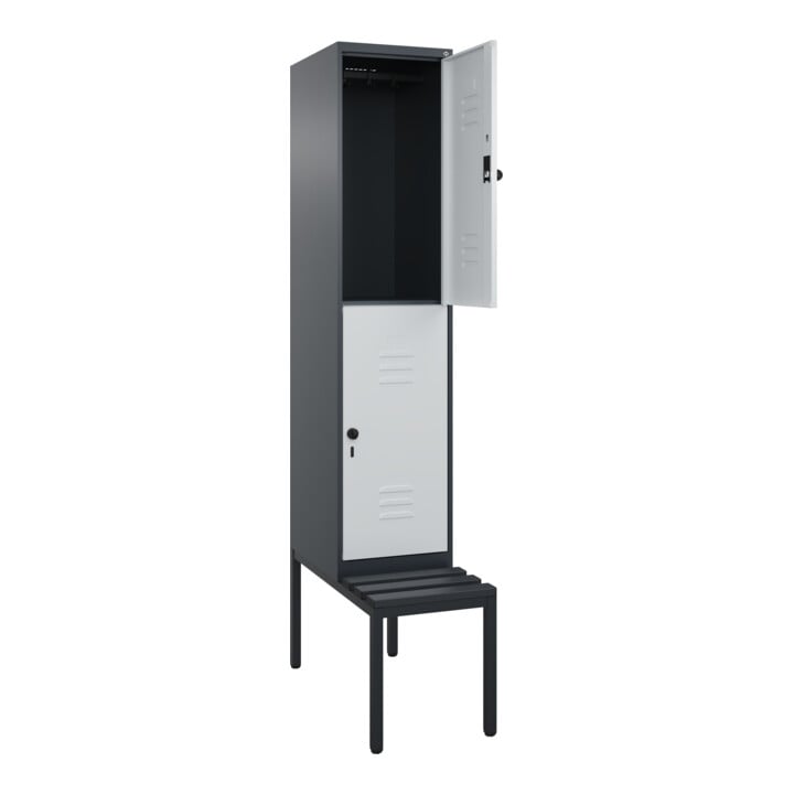 C+P Doppelstock-Spind Classic PLUS, Bank, 1 Abteil, 2120x400x815mm, 7016/7035 Verschluss Sicherheits-Drehriegel Sitzbanktyp untergebaut Material Sitzfläche Kunststoff
