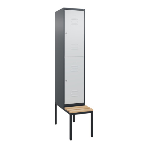 C+P Doppelstock-Spind Classic PLUS, Bank, 1 Abteil, 2120x400x815mm, 7016/7035 Verschluss Zylinderschloss Sitzbanktyp untergebaut Material Sitzfläche Buche-Hartholz