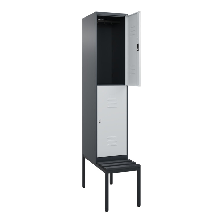 C+P Doppelstock-Spind Classic PLUS, Bank, 1 Abteil, 2120x400x815mm, 7016/7035 Verschluss Zylinderschloss Sitzbanktyp untergebaut Material Sitzfläche Kunststoff