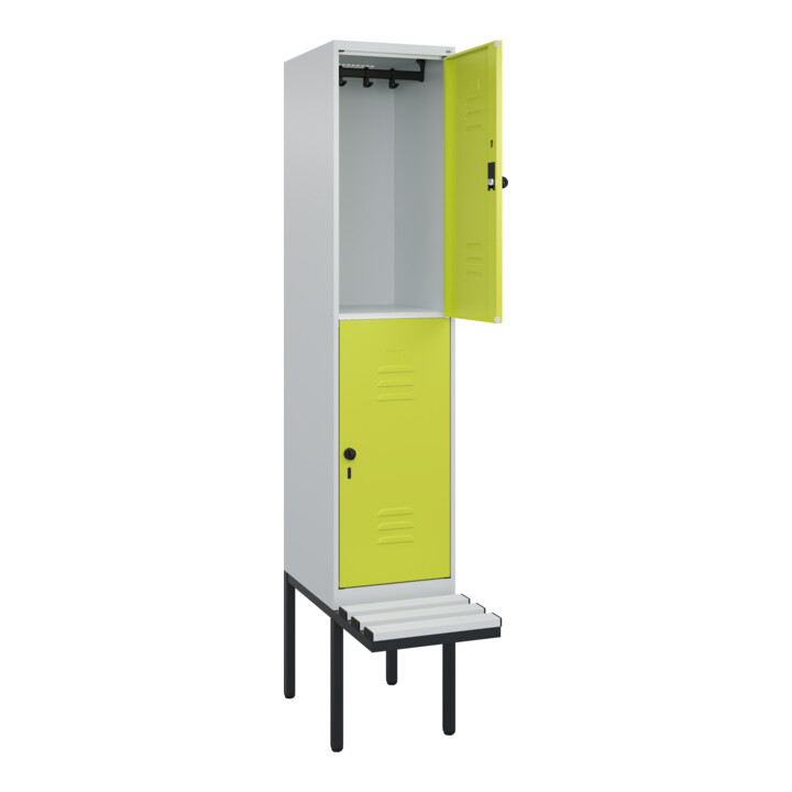 C+P Doppelstock-Spind Classic PLUS, Bank, 1 Abteil, 2120x400x815mm, 7035/0024 Verschluss Sicherheits-Drehriegel Sitzbanktyp auskragend Material Sitzfläche Kunststoff
