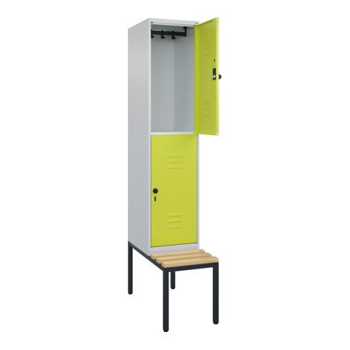C+P Doppelstock-Spind Classic PLUS, Bank, 1 Abteil, 2120x400x815mm, 7035/0024 Verschluss Sicherheits-Drehriegel Sitzbanktyp untergebaut Material Sitzfläche Buche-Hartholz