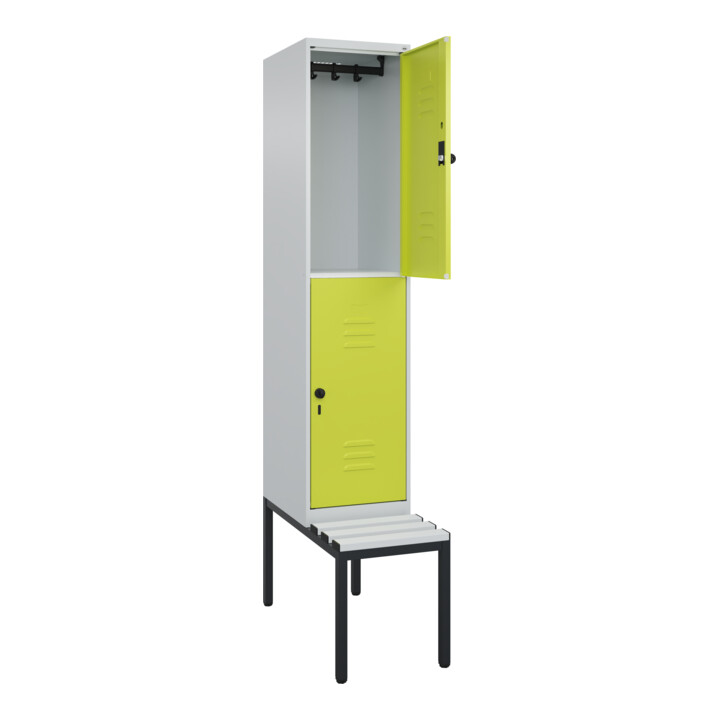 C+P Doppelstock-Spind Classic PLUS, Bank, 1 Abteil, 2120x400x815mm, 7035/0024 Verschluss Sicherheits-Drehriegel Sitzbanktyp untergebaut Material Sitzfläche Kunststoff