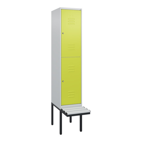 C+P Doppelstock-Spind Classic PLUS, Bank, 1 Abteil, 2120x400x815mm, 7035/0024 Verschluss Zylinderschloss Sitzbanktyp auskragend Material Sitzfläche Kunststoff