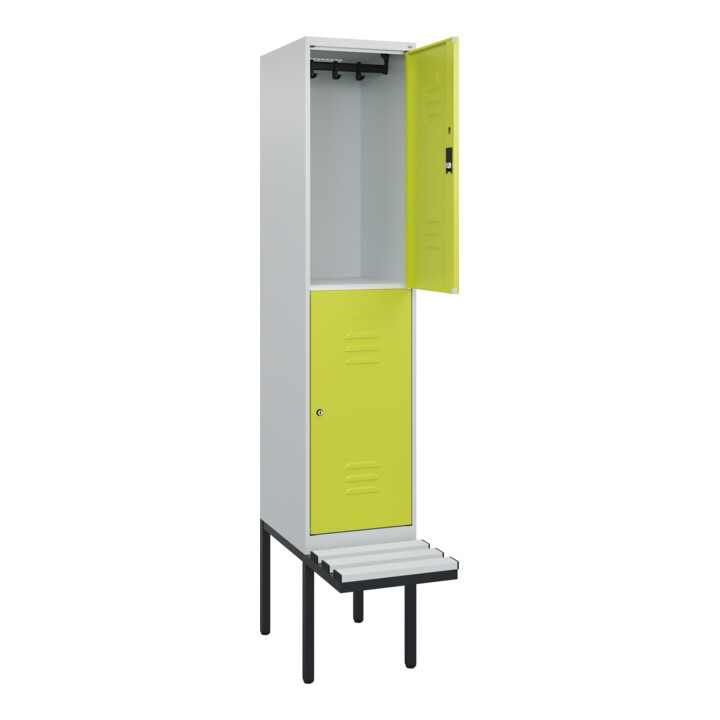 C+P Doppelstock-Spind Classic PLUS, Bank, 1 Abteil, 2120x400x815mm, 7035/0024 Verschluss Zylinderschloss Sitzbanktyp auskragend Material Sitzfläche Kunststoff
