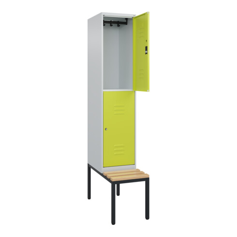 C+P Doppelstock-Spind Classic PLUS, Bank, 1 Abteil, 2120x400x815mm, 7035/0024 Verschluss Zylinderschloss Sitzbanktyp untergebaut Material Sitzfläche Buche-Hartholz