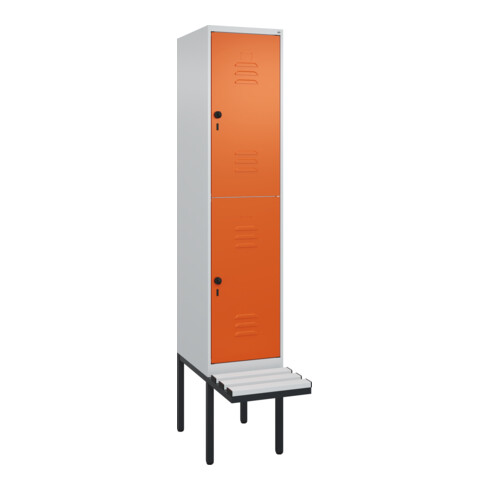 C+P Doppelstock-Spind Classic PLUS, Bank, 1 Abteil, 2120x400x815mm, 7035/2004 Verschluss Sicherheits-Drehriegel Sitzbanktyp auskragend Material Sitzfläche Kunststoff
