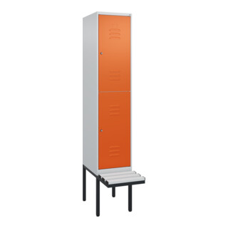 C+P Doppelstock-Spind Classic PLUS, Bank, 1 Abteil, 2120x400x815mm, 7035/2004 Verschluss Zylinderschloss Sitzbanktyp auskragend Material Sitzfläche Kunststoff
