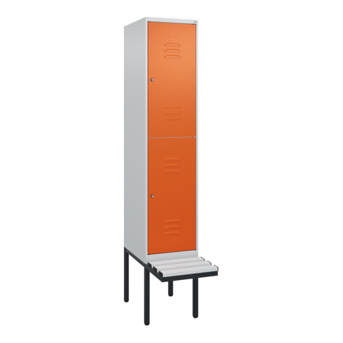 C+P Doppelstock-Spind Classic PLUS, Bank, 1 Abteil, 2120x400x815mm, 7035/2004 Verschluss Zylinderschloss Sitzbanktyp auskragend Material Sitzfläche Kunststoff