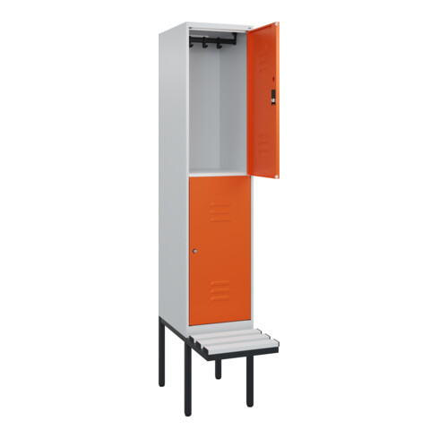 C+P Doppelstock-Spind Classic PLUS, Bank, 1 Abteil, 2120x400x815mm, 7035/2004 Verschluss Zylinderschloss Sitzbanktyp auskragend Material Sitzfläche Kunststoff