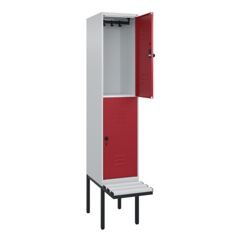 C+P Doppelstock-Spind Classic PLUS, Bank, 1 Abteil, 2120x400x815mm, 7035/3003 Verschluss Sicherheits-Drehriegel Sitzbanktyp auskragend Material Sitzfläche Kunststoff