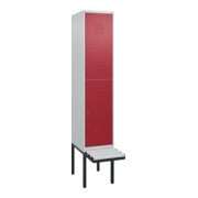 C+P Doppelstock-Spind Classic PLUS, Bank, 1 Abteil, 2120x400x815mm, 7035/3003 Verschluss Zylinderschloss Sitzbanktyp auskragend Material Sitzfläche Kunststoff