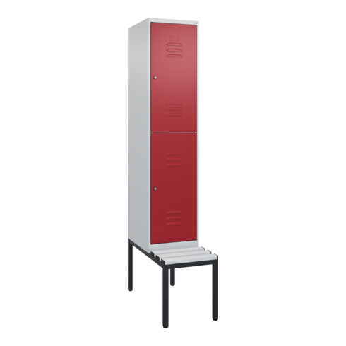 C+P Doppelstock-Spind Classic PLUS, Bank, 1 Abteil, 2120x400x815mm, 7035/3003 Verschluss Zylinderschloss Sitzbanktyp untergebaut Material Sitzfläche Kunststoff