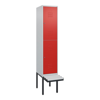 C+P Doppelstock-Spind Classic PLUS, Bank, 1 Abteil, 2120x400x815mm, 7035/3020 Verschluss Zylinderschloss Sitzbanktyp auskragend Material Sitzfläche Kunststoff