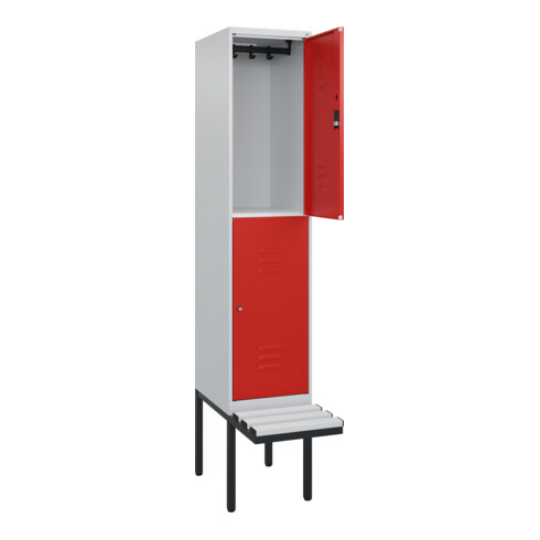 C+P Doppelstock-Spind Classic PLUS, Bank, 1 Abteil, 2120x400x815mm, 7035/3020 Verschluss Zylinderschloss Sitzbanktyp auskragend Material Sitzfläche Kunststoff