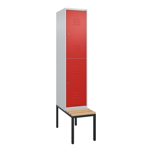 C+P Doppelstock-Spind Classic PLUS, Bank, 1 Abteil, 2120x400x815mm, 7035/3020 Verschluss Zylinderschloss Sitzbanktyp untergebaut Material Sitzfläche Buche-Hartholz