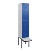C+P Doppelstock-Spind Classic PLUS, Bank, 1 Abteil, 2120x400x815mm, 7035/5010 Verschluss Zylinderschloss Sitzbanktyp auskragend Material Sitzfläche Kunststoff