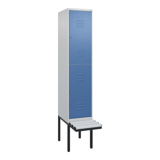 C+P Doppelstock-Spind Classic PLUS, Bank, 1 Abteil, 2120x400x815mm, 7035/5023 Verschluss Zylinderschloss Sitzbanktyp auskragend Material Sitzfläche Kunststoff