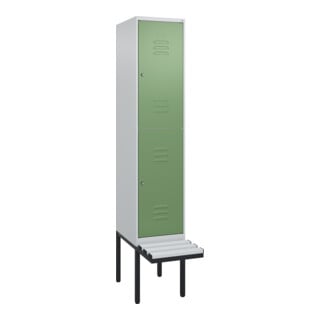 C+P Doppelstock-Spind Classic PLUS, Bank, 1 Abteil, 2120x400x815mm, 7035/6011 Verschluss Zylinderschloss Sitzbanktyp auskragend Material Sitzfläche Kunststoff